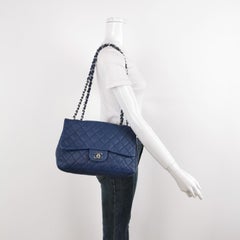 Chanel Classic Flap Large Navy Blue Caviar Leather Silver-tone Hardware