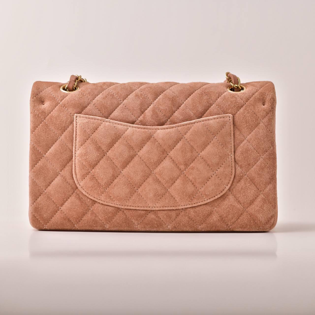 Brown Chanel Classic Flap Light Pink Suede Medium Bag For Sale
