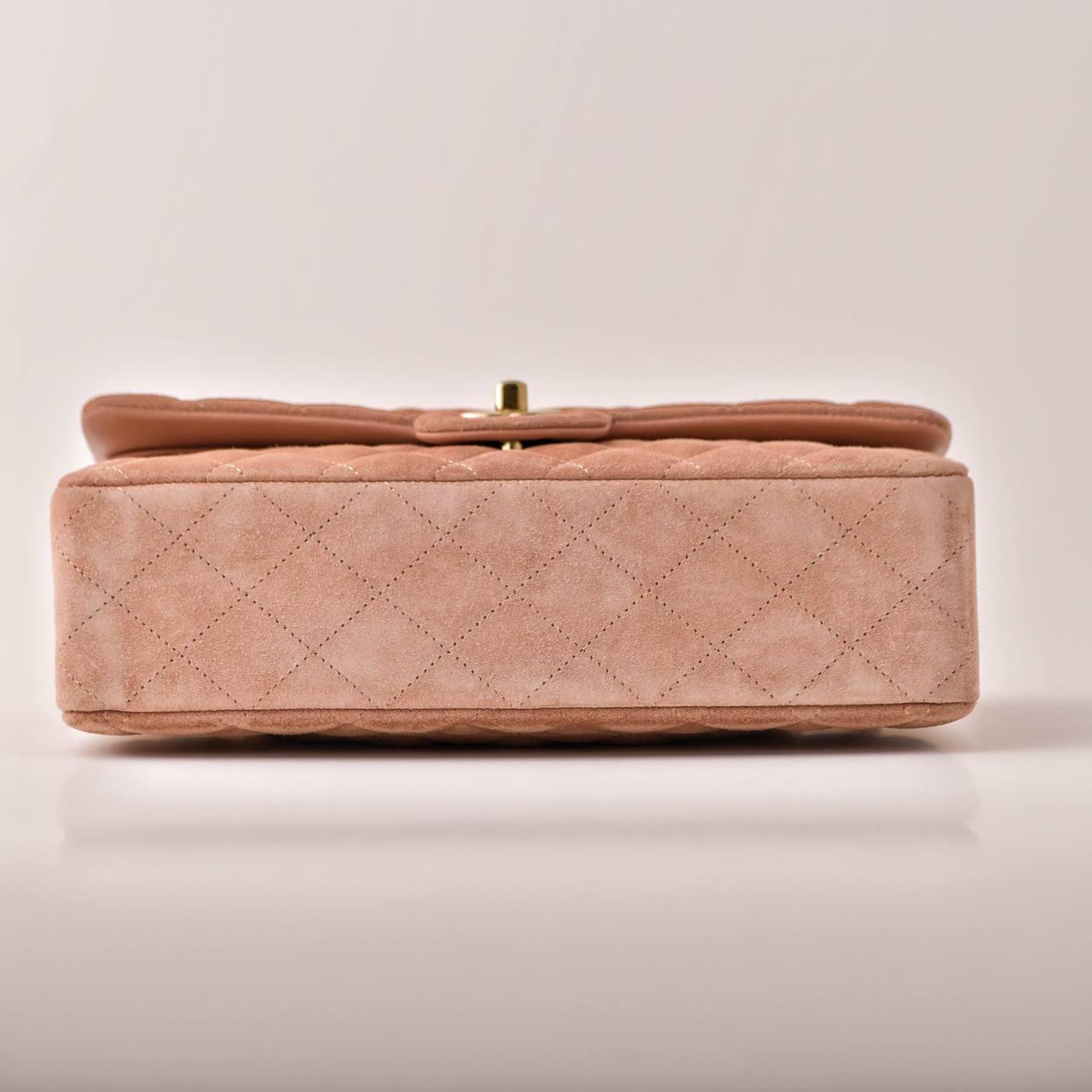 Chanel Classic Flap Light Pink Suede Medium Bag For Sale 1