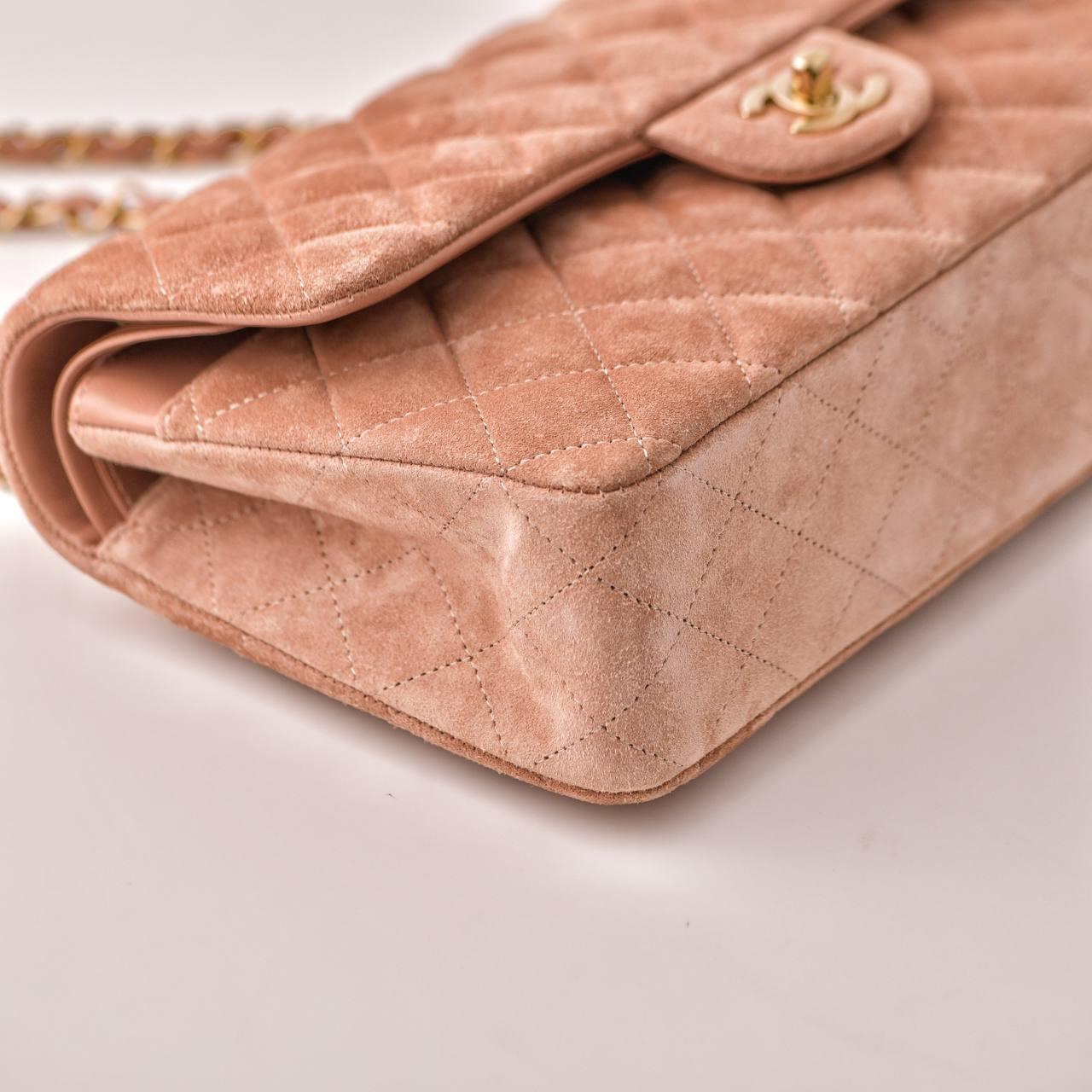 Chanel Classic Flap Light Pink Suede Medium Bag For Sale 2