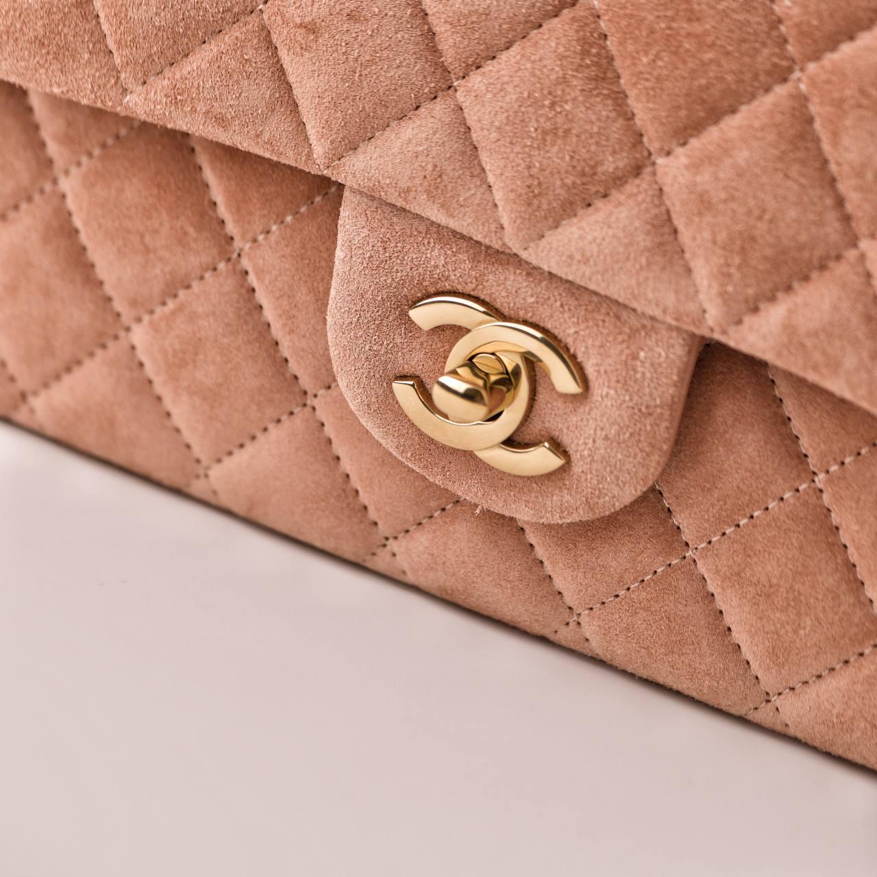 Chanel Classic Flap Light Pink Suede Medium Bag For Sale 3