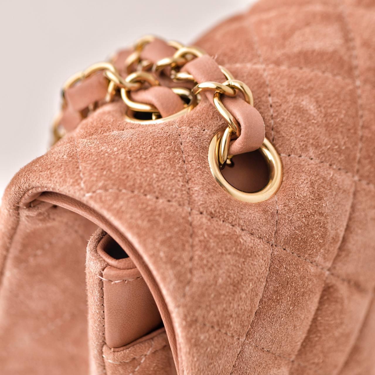 Chanel Classic Flap Light Pink Suede Medium Bag For Sale 4