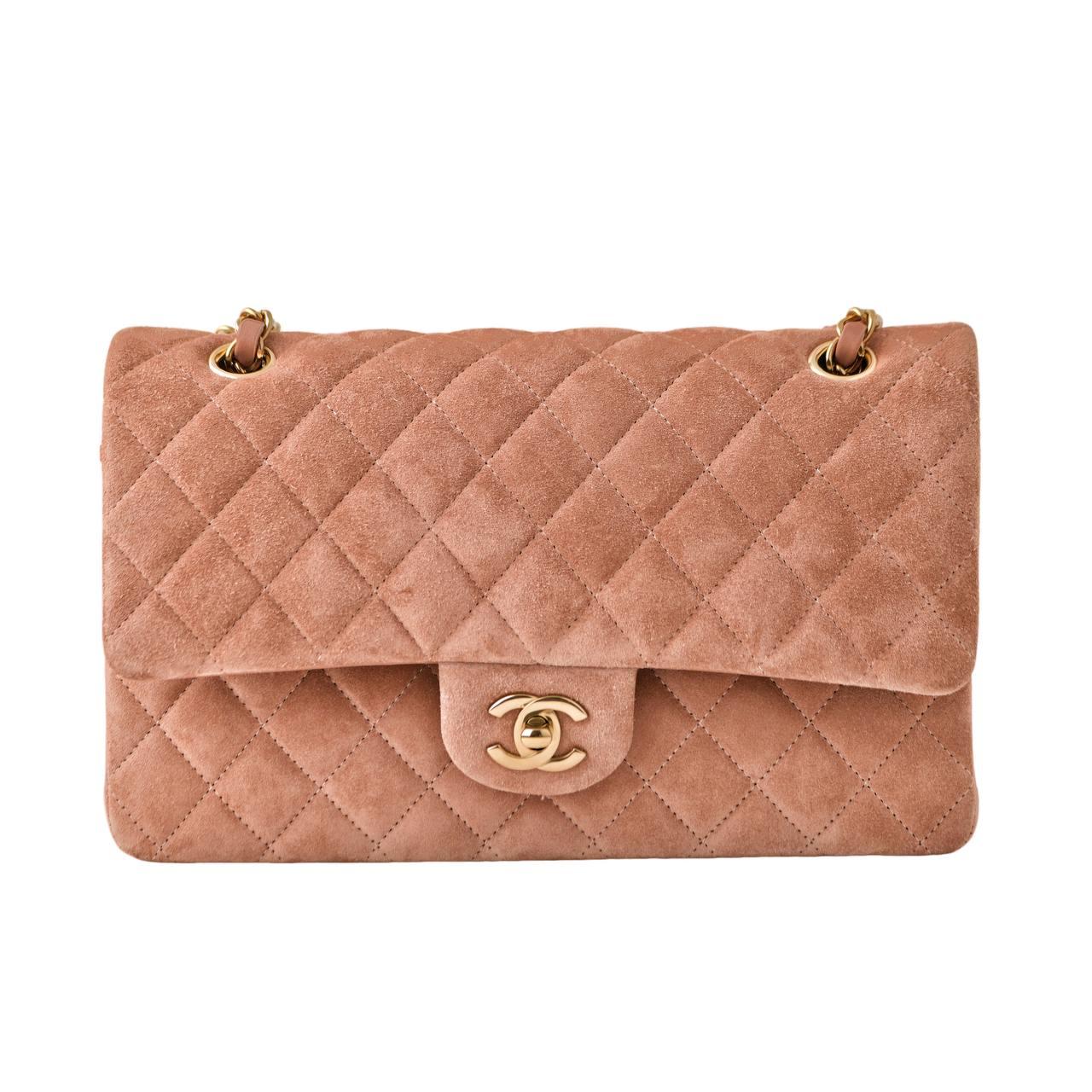 Chanel Classic Flap Light Pink Suede Medium Bag For Sale