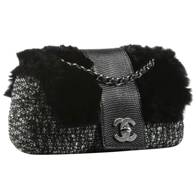 CHANEL 20S Black Ecru Houndstooth Tweed Rectangular Mini Flap Bag Light  Gold Hardware
