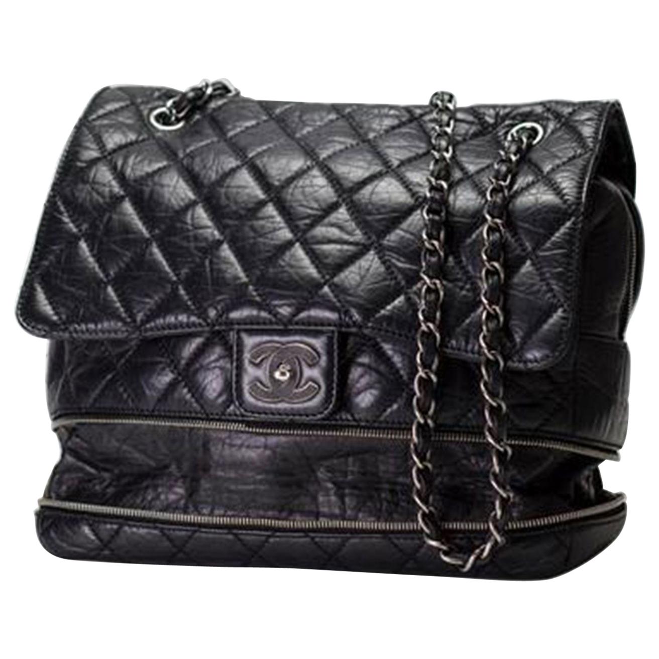 Chanel Classic Flap Limited Edition Pny Jumbo Expandable Calfskin Maxi Black Bag