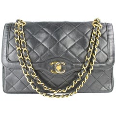 Vintage Chanel Classic Flap Limited Two-tone  Lambskin Medium 1cz0116 Black Shoulder Bag