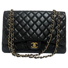Chanel Classic Flap Maxi 2009 Black Lambskin Leather Single Flap Gold Hardware