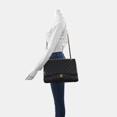 Chanel Classic Flap Maxi 2009 Black Lambskin Leather Single Flap with Gold HW