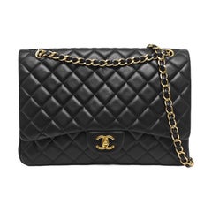 Chanel Classic Flap Maxi 2009 Black Lambskin Leather Single Flap with Gold HW