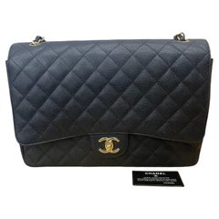 Chanel Classic Flap Maxi 2011 Black Caviar Leather Double Flap Gold Hardware