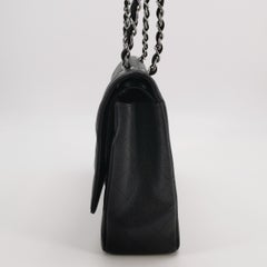 Chanel Classic Flap Maxi 2011 Black Caviar Leather Double Flap Silver Hardware