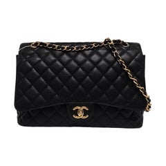 Chanel Classic Flap Maxi 2011 Black Caviar Leather Double Flap with Gold Hardwar