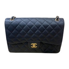 Chanel Classic Flap Maxi 2011 Black Caviar Leather Double Flap with Gold HW