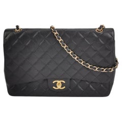 Chanel Classic Flap Maxi 2011 Black Caviar Leather Double Flap with Gold HW