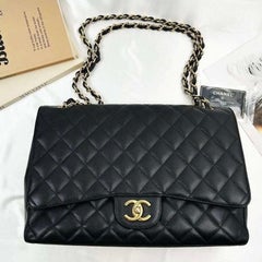 Chanel Classic Flap Maxi 2012 Black Caviar Leather Double Flap with Gold HW