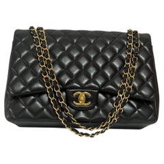 Chanel Classic Flap Maxi 2012 Black Lambskin Leather Double Flap with Gold HW