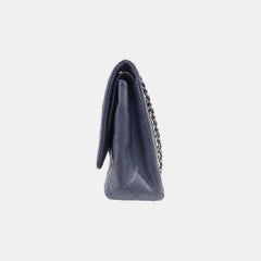 Chanel Classic Flap Maxi Ash Navy Lambskin Leather Double Flap Silver Hardware