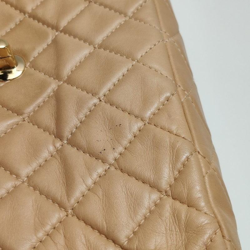 Chanel Classic Flap Maxi Beige Latte Lambskin Leather Giant Gold-tone CC Logo 6