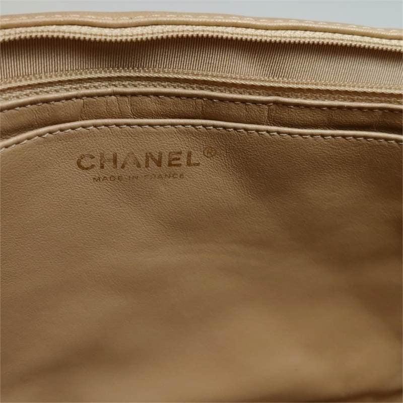 Chanel Classic Flap Maxi Beige Latte Lambskin Leather Giant Gold-tone CC Logo 7
