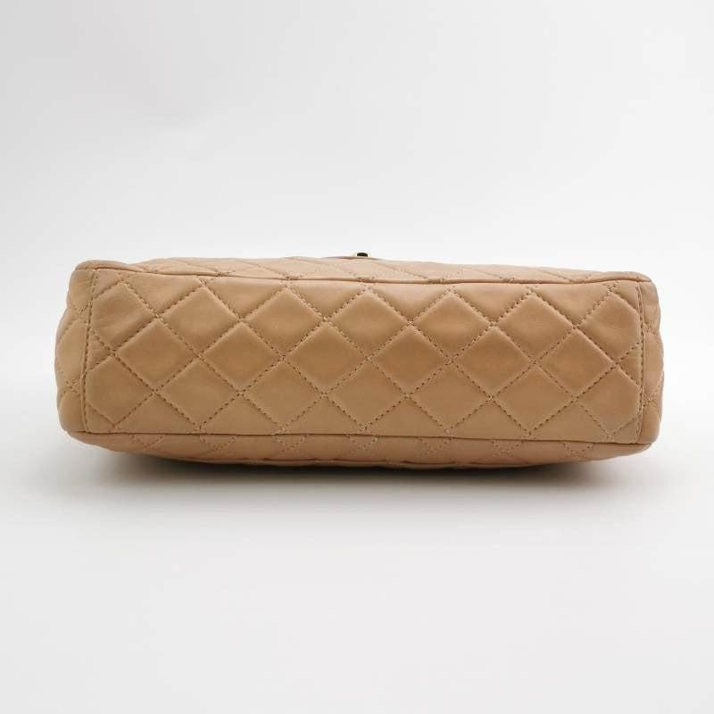 Chanel Classic Flap Maxi Beige Latte Lambskin Leather Giant Gold-tone CC Logo 1