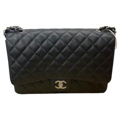 Chanel Classic Flap Maxi, schwarz, Caviar-Leder, doppelte Klappe, silberne Beschläge, 2011