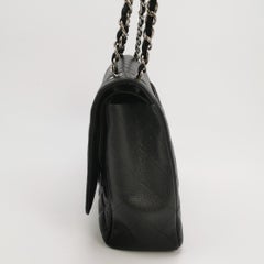 Chanel Classic Flap Maxi Black Caviar Leather Double Flap Sliver Hardware