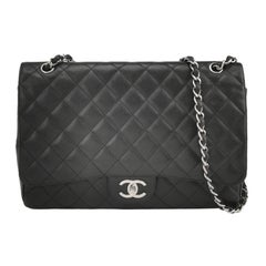 Chanel Classic Flap Maxi Nero Caviale Pelle Doppia Flap Hardware Sliver
