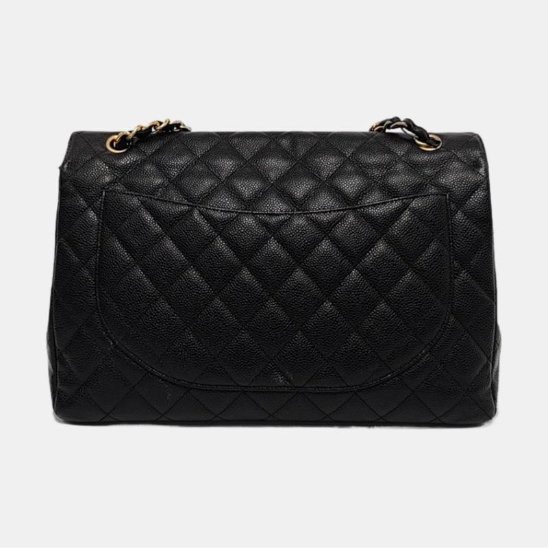Chanel Classic Flap Maxi Black Caviar Leather Single Flap with Gold Hardware Pour femmes en vente