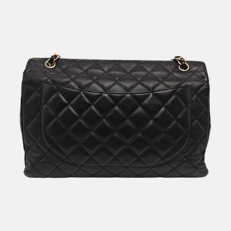 Chanel Classic Flap Maxi Schwarzes Kaviarleder Einzelklappe mit Goldbeschlägen im Angebot 2