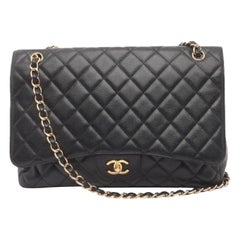 Chanel Classic Flap Maxi Black Caviar Leather Single Flap with Gold Hardware