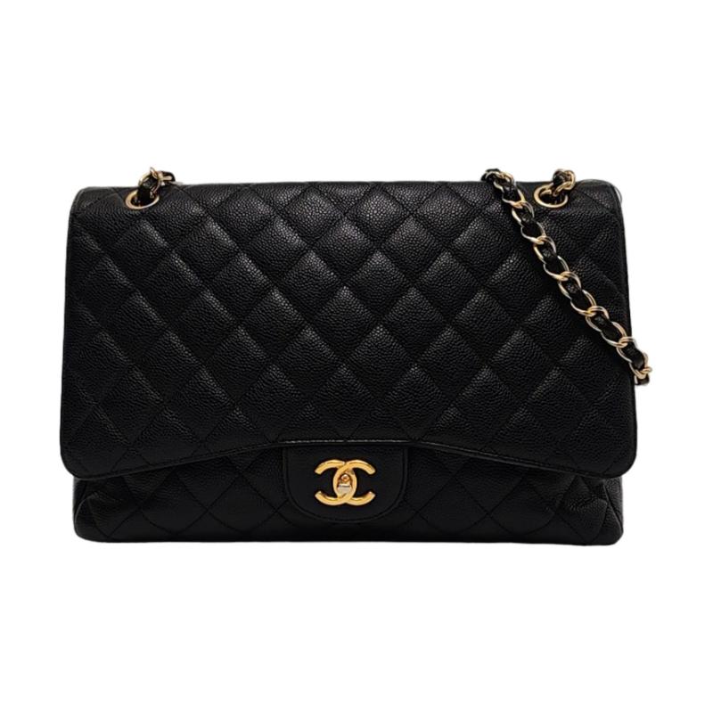 Chanel Classic Flap Maxi Black Caviar Leather Single Flap with Gold Hardware