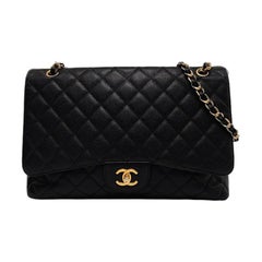 Chanel Classic Flap Maxi Black Caviar Leather Single Flap with Gold Hardware