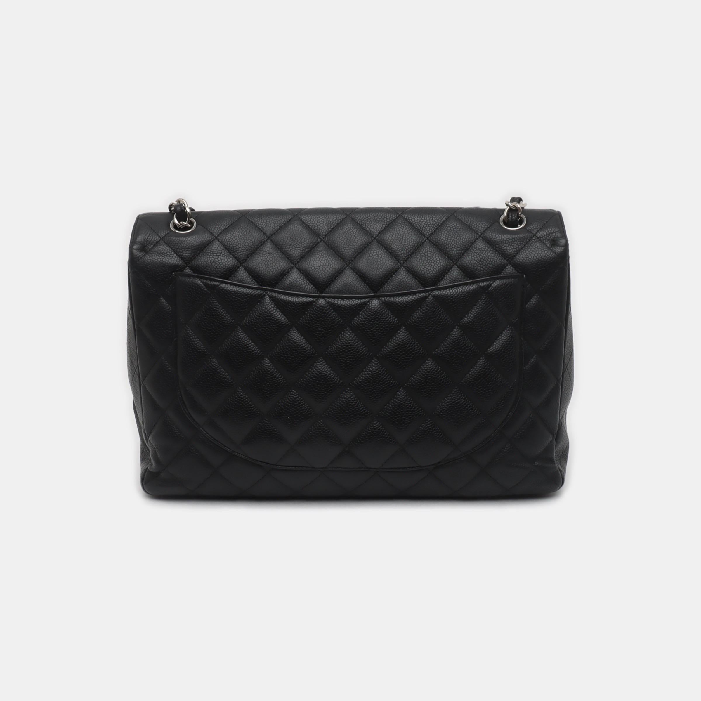 Chanel Classic Flap Maxi Black Caviar Leather Single Flap with Silver Hardware In Good Condition In AUBERVILLIERS, FR