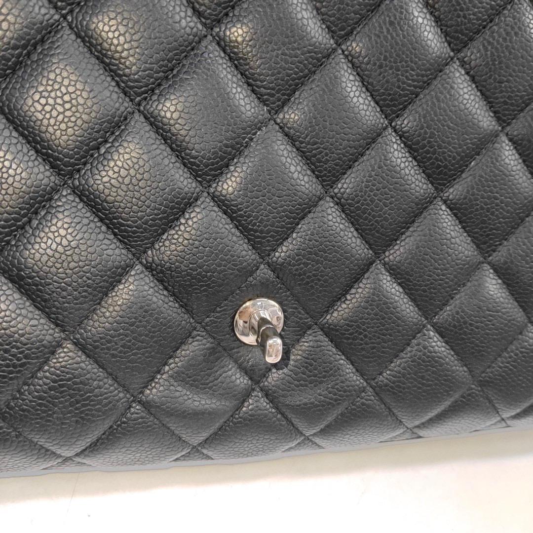 Chanel Classic Flap Maxi Black Caviar Leather Single Flap with Silver Hardware 4