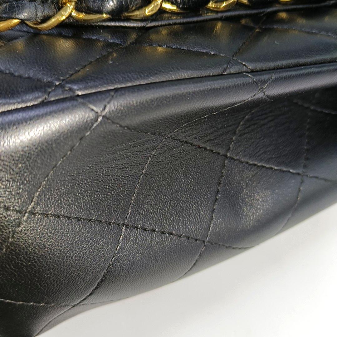 Chanel Classic Flap Maxi Black Lambskin Leather Double Flap with Gold Hardware For Sale 7