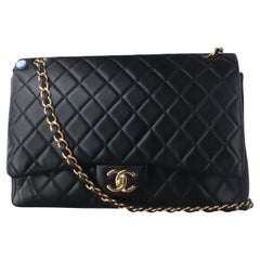 Chanel Classic Flap Maxi Black Lambskin Leather Double Flap with Gold Hardware