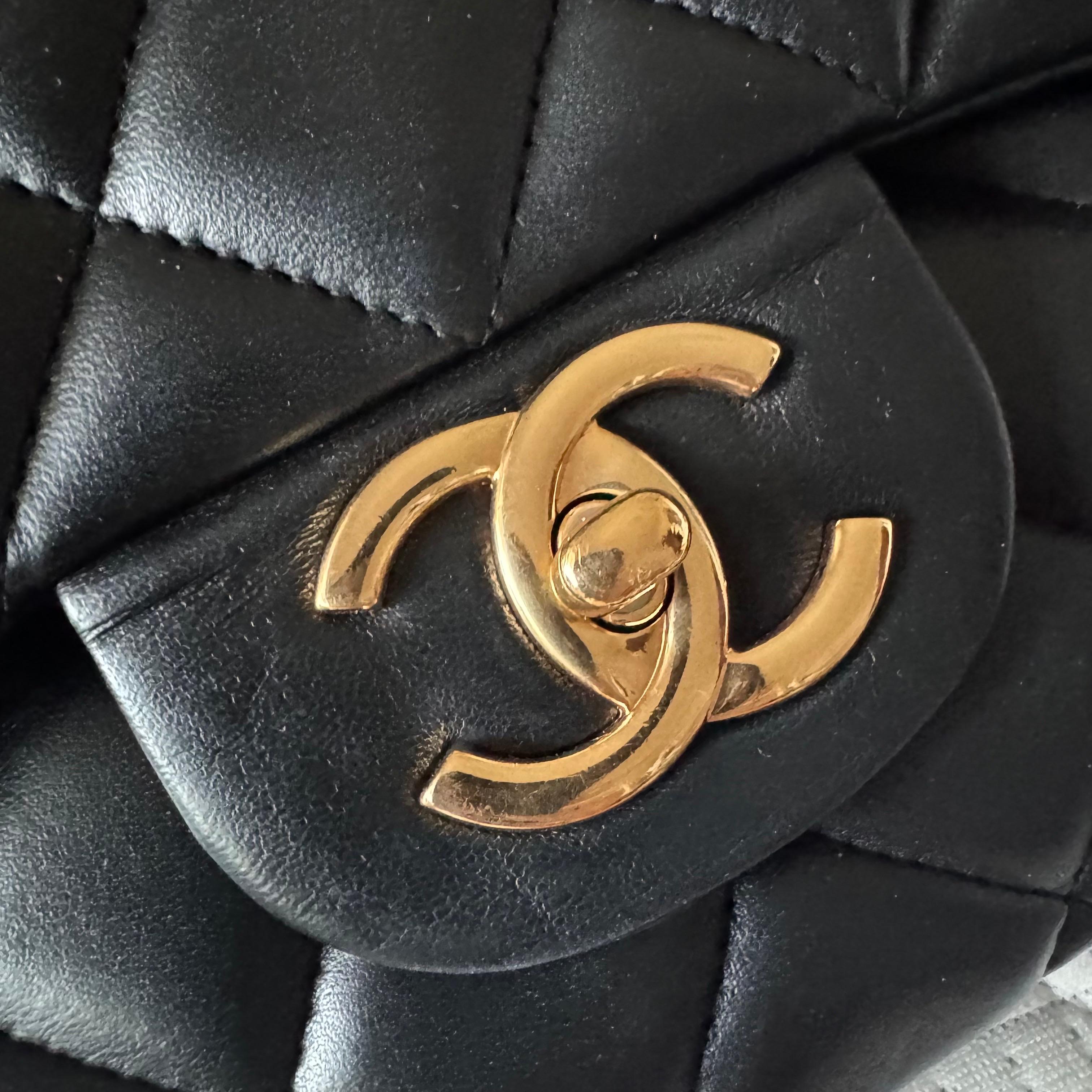 Chanel Classic Flap Maxi Black Lambskin Leather Double Flap with Gold-tone Hardw For Sale 11