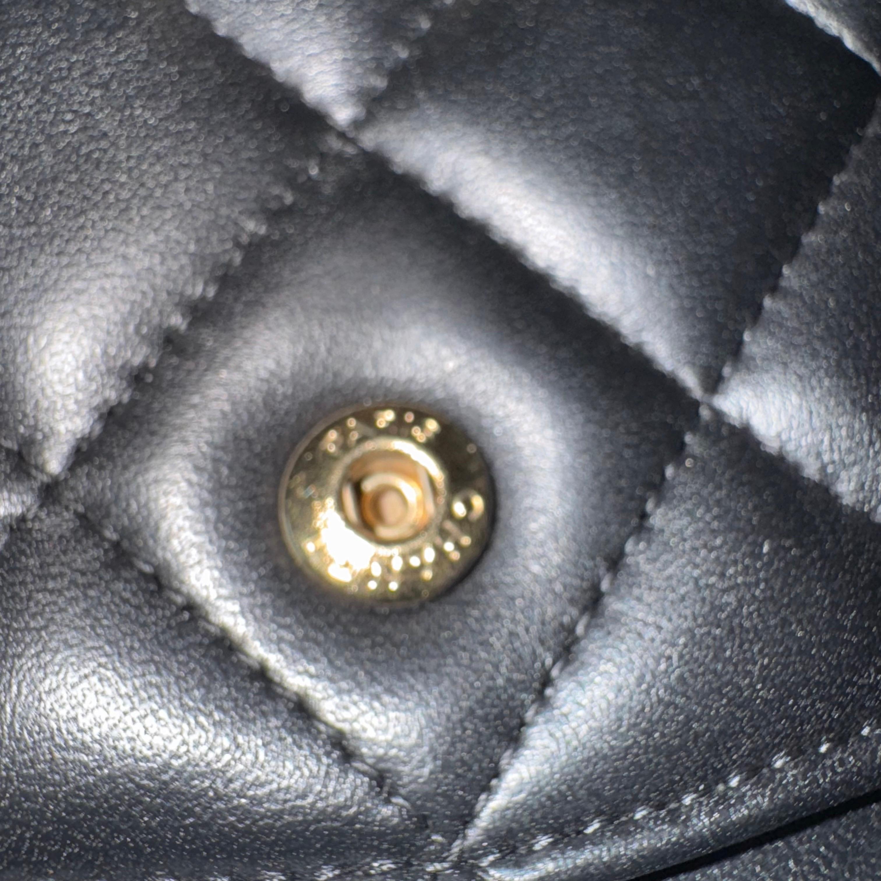 Chanel Classic Flap Maxi Black Lambskin Leather Double Flap with Gold-tone Hardw For Sale 12