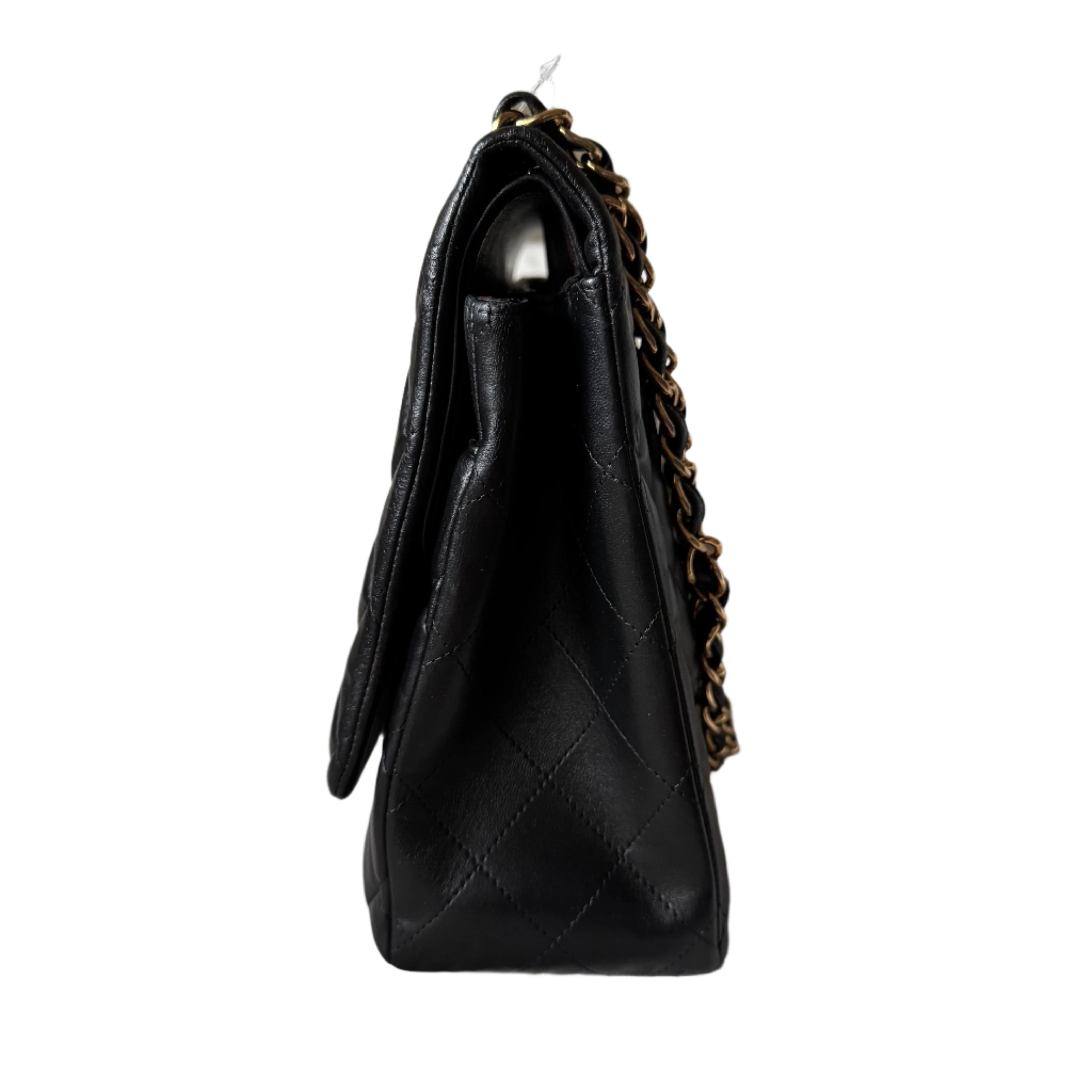 Chanel Classic Flap Maxi Black Lambskin Leather Double Flap with Gold-tone Hardw For Sale 1
