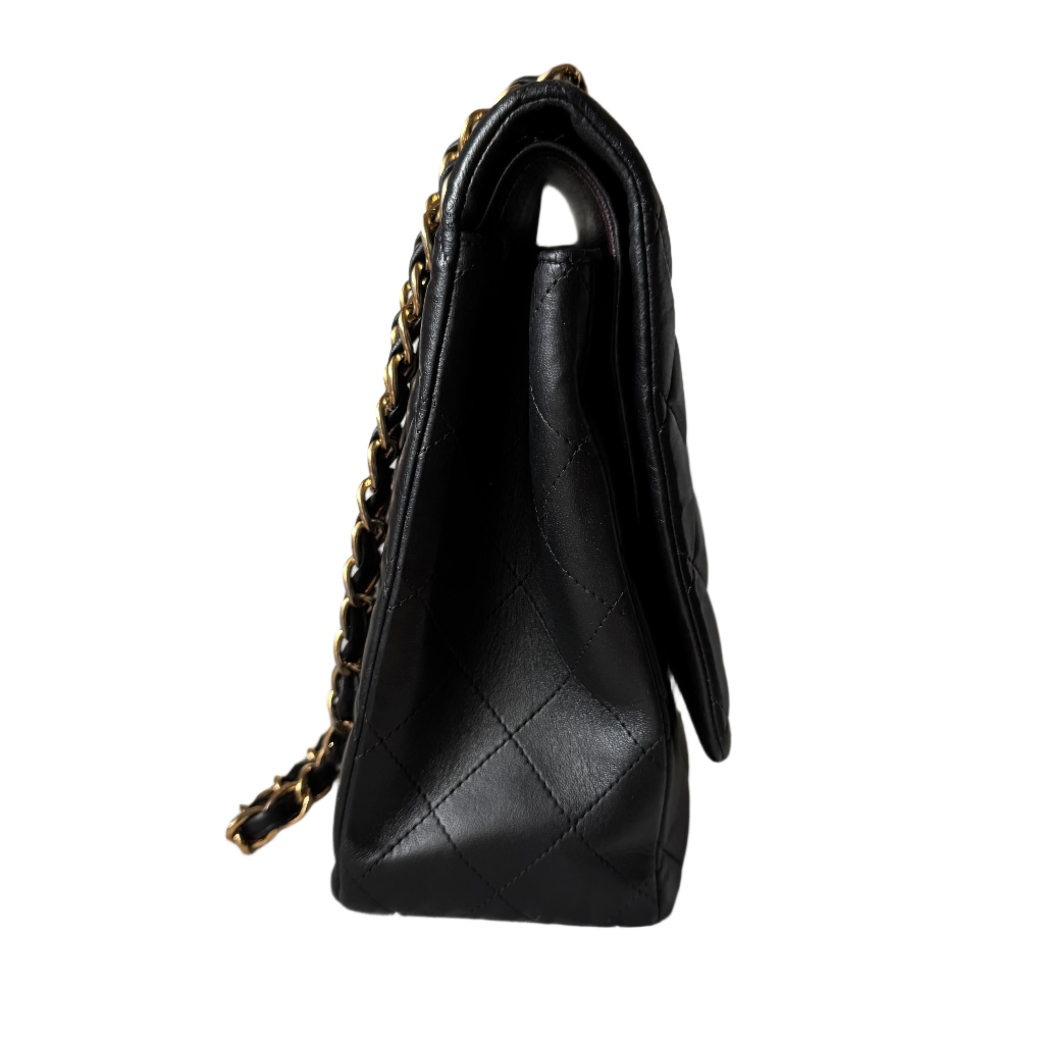 Chanel Classic Flap Maxi Black Lambskin Leather Double Flap with Gold-tone Hardw For Sale 2