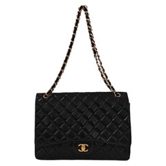 Chanel Classic Flap Maxi Black Lambskin Leather Single Flap with Gold Hardware