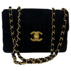 Chanel Classic Flap Maxi Black Velvet Leather Giant Gold CC Logo