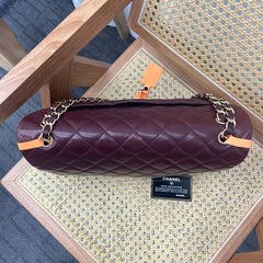 Chanel Classic Flap Maxi Burgundy Lambskin Leather Double Flap Gold Hardware