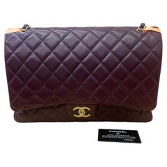 Chanel Classic Flap Maxi Burgundy Lambskin Leather Double Flap Gold Hardware