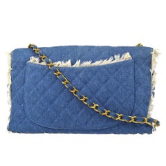 Chanel Classic Flap Maxi Kette Umhängetasche in Indigo Denim
