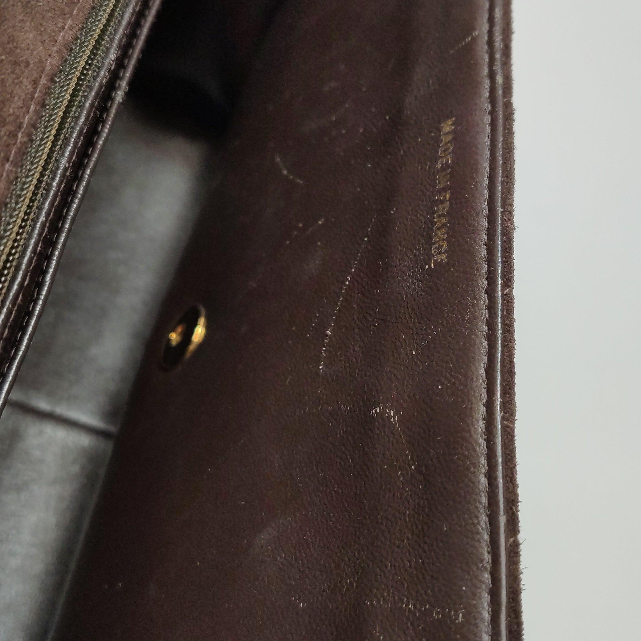Chanel Classic Flap Maxi Chocolate Browm Suede Leather Giant Gold CC Logo 5