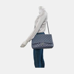 Chanel Classic Flap Maxi Misty Blue Lambskin Leather Double Flap with Silver-ton