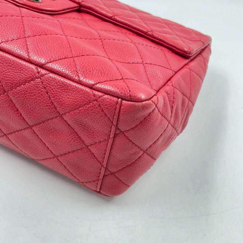 Chanel Classic Flap Maxi Rotes Kaviar-Leder Silberfarbene Hardware Riesiges CC-Logo im Angebot 9