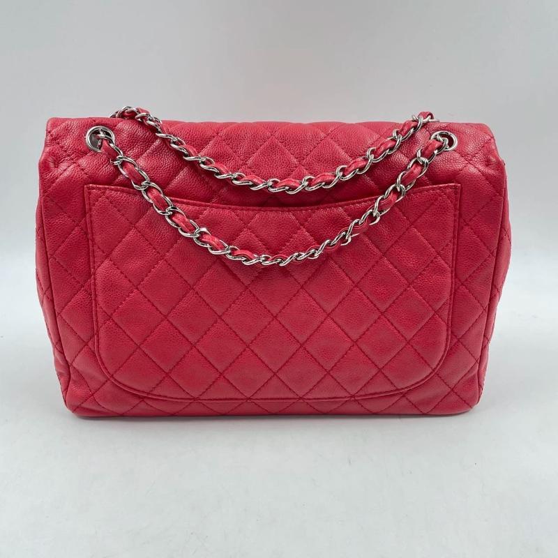 Chanel Classic Flap Maxi Rotes Kaviar-Leder Silberfarbene Hardware Riesiges CC-Logo im Angebot 4