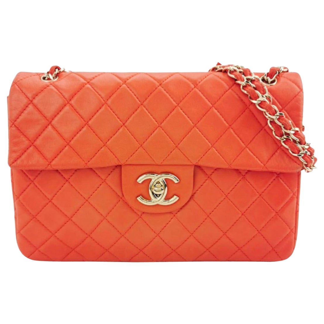 Chanel Classic Flap Maxi Red Leather 24k Gold Plated Giant CC Logo